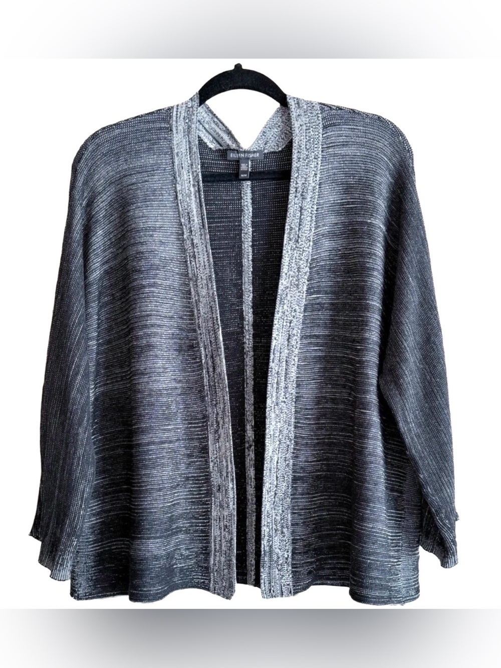 Eileen Fisher Silk Organic Cotton Striated Cardigan Women’s M Black Gray